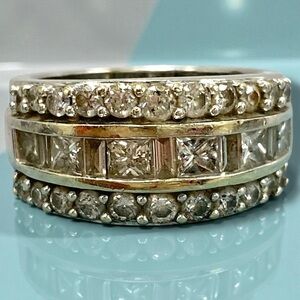 Designer Kallati 14k White Gold Princess Diamond Wide 10mm Band Ring Size 6.75